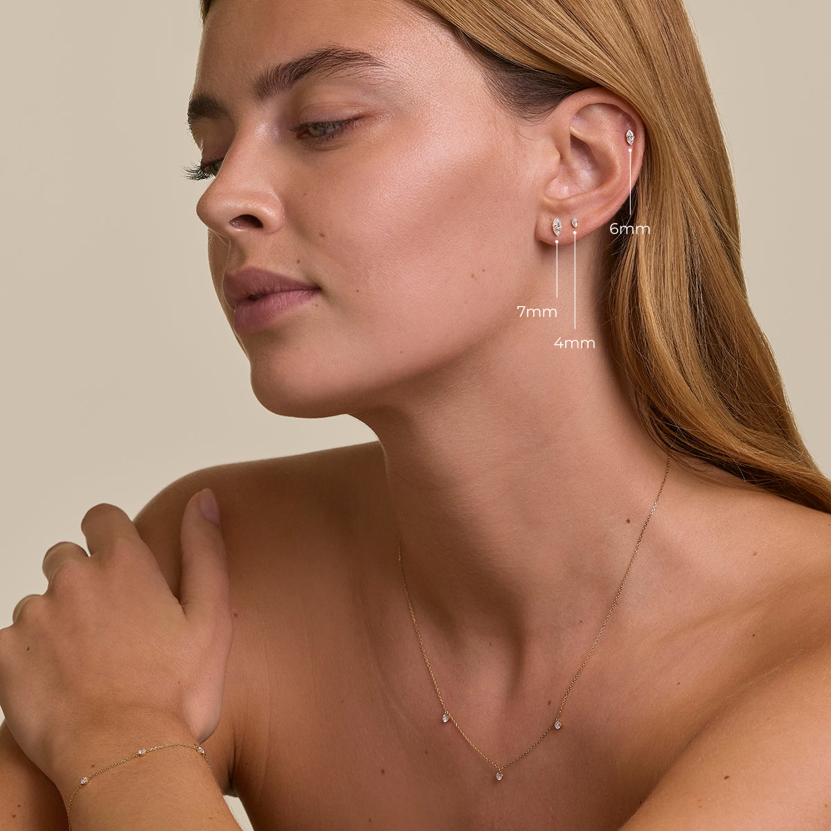 Floating Marquise Diamond Piercing Stud in Solid Gold