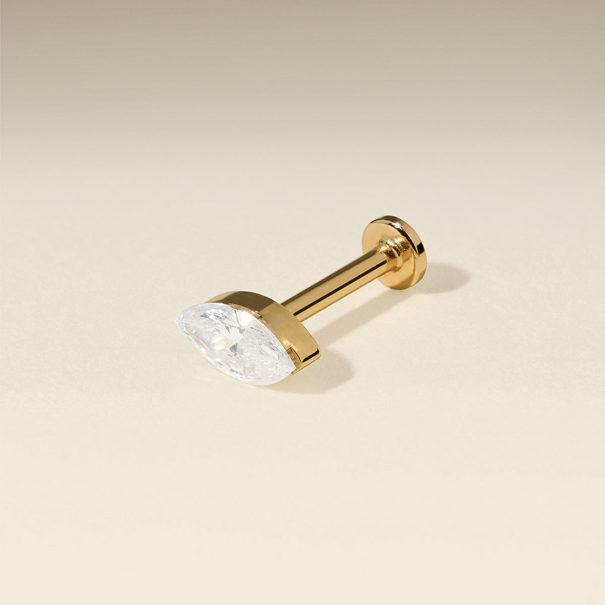 Floating Marquise Diamond Piercing Stud in Solid Gold