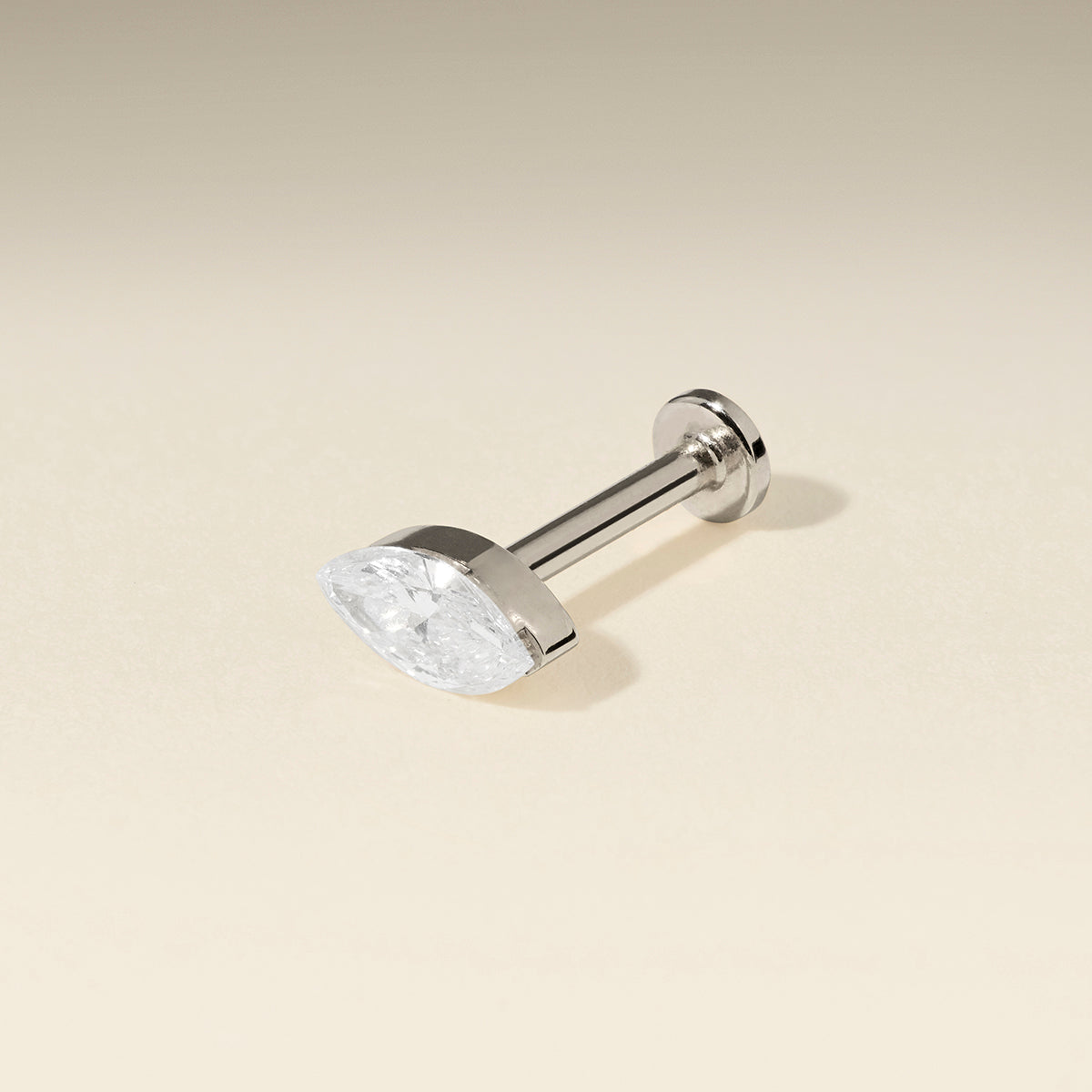 Floating Marquise Diamond Piercing Stud in Solid White Gold