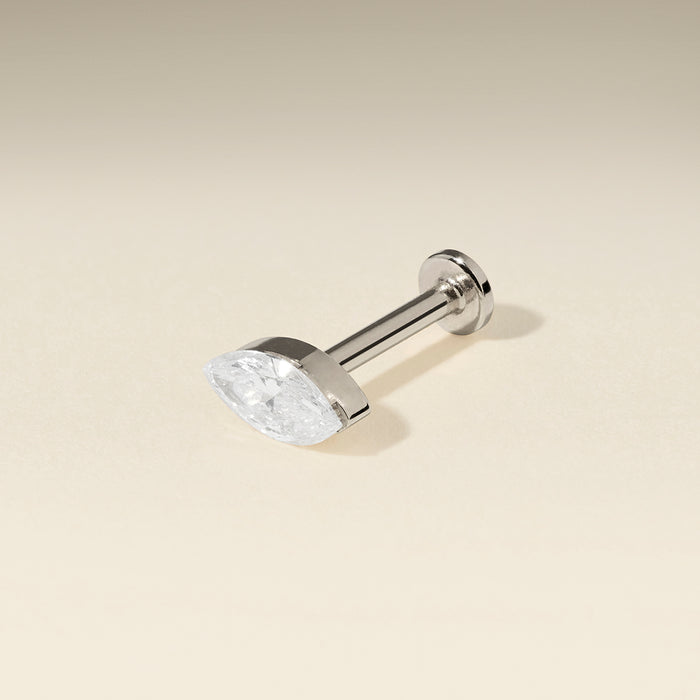 Floating Marquise Diamond Piercing Stud in Solid White Gold