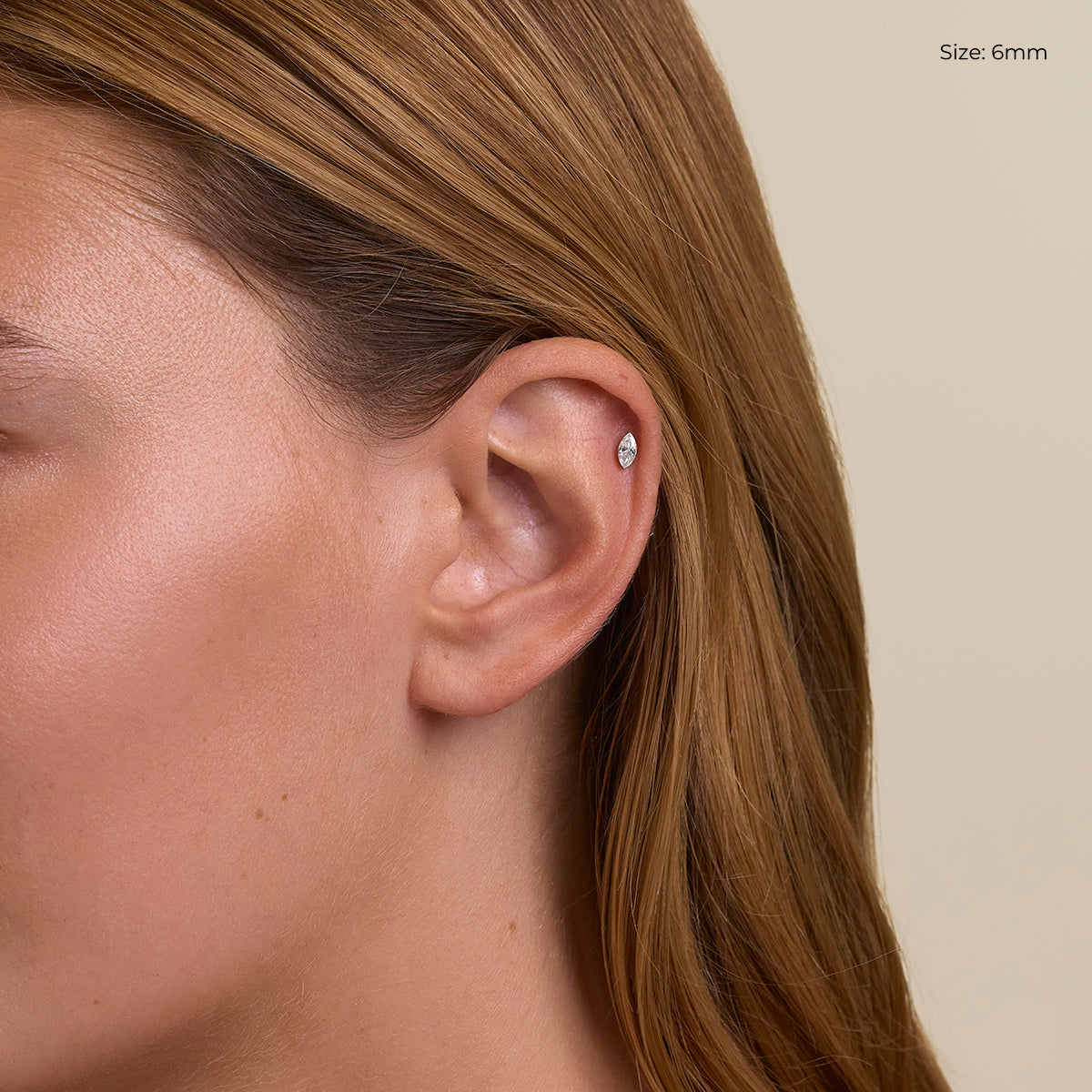 Floating Marquise Diamond Piercing Stud in Solid White Gold