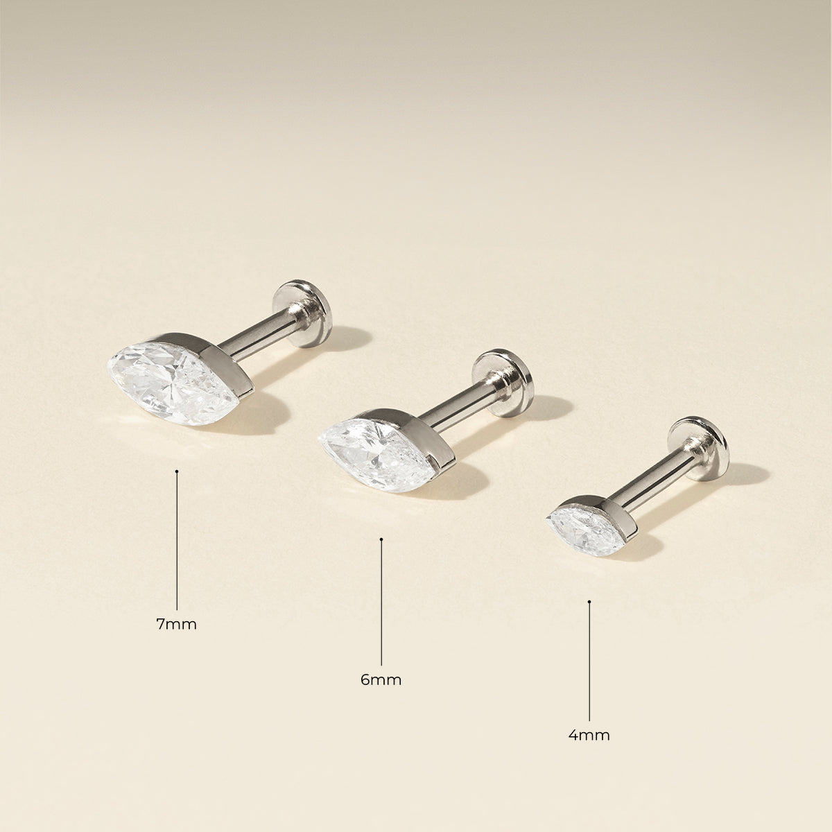 Floating Marquise Diamond Piercing Stud in Solid White Gold