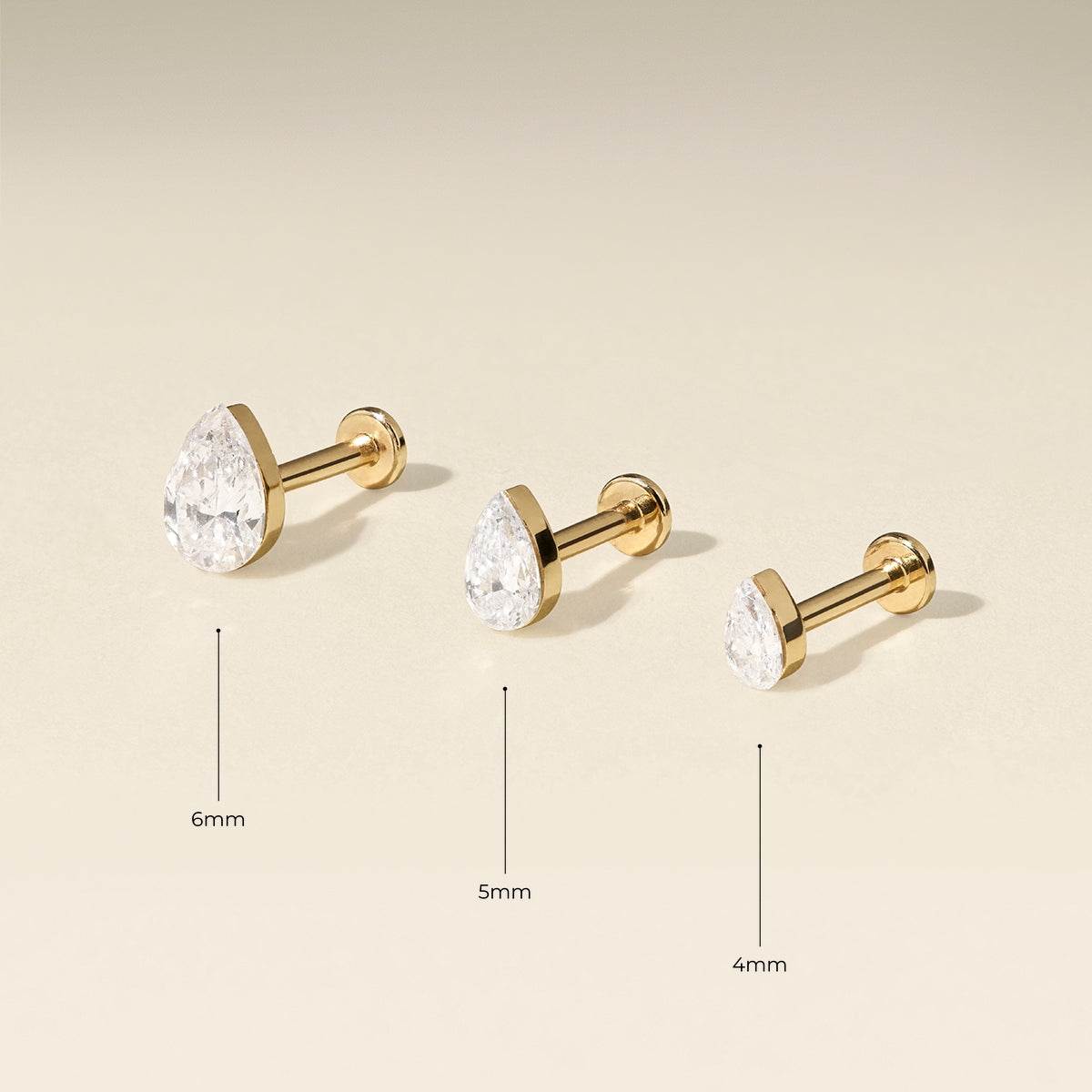 Floating Pear Diamond Piercing Stud in Solid Gold