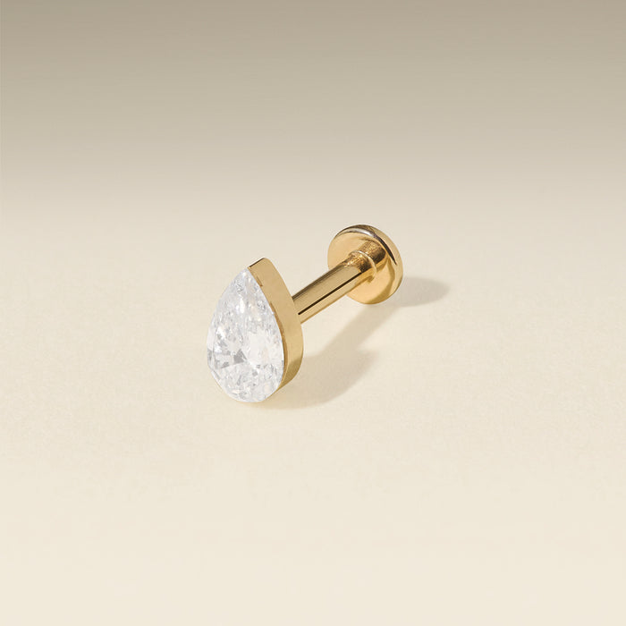 Floating Pear Diamond Piercing Stud in Solid Gold