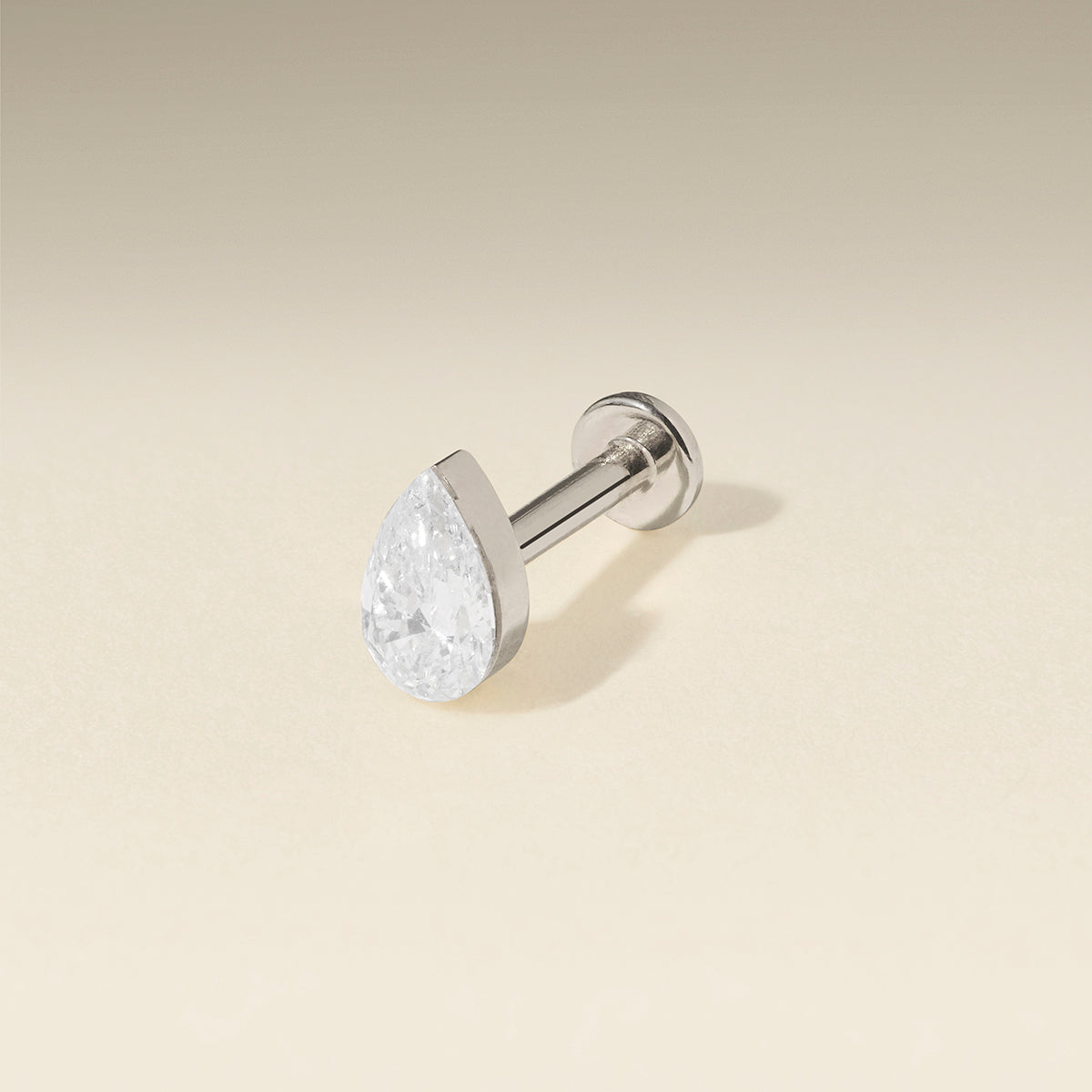 Floating Pear Diamond Piercing Stud in Solid White Gold