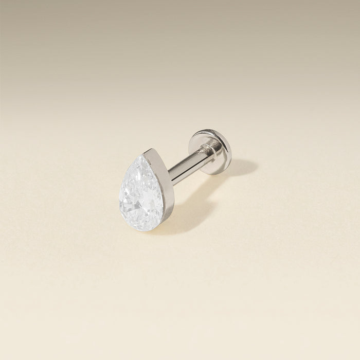 Floating Pear Diamond Piercing Stud in Solid White Gold