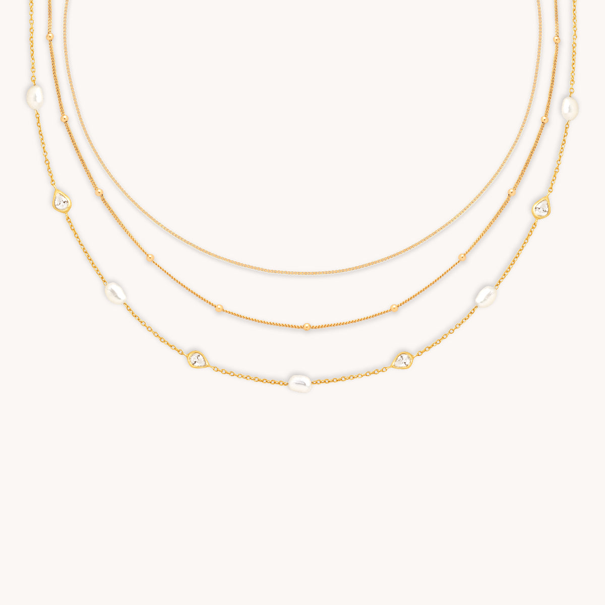 Essential Pearl Necklace Stacking Set in Gold-Astrid &amp; Miyu