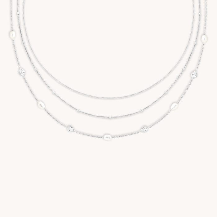 Essential Pearl Necklace Stacking Set in Silver-Astrid &amp; Miyu