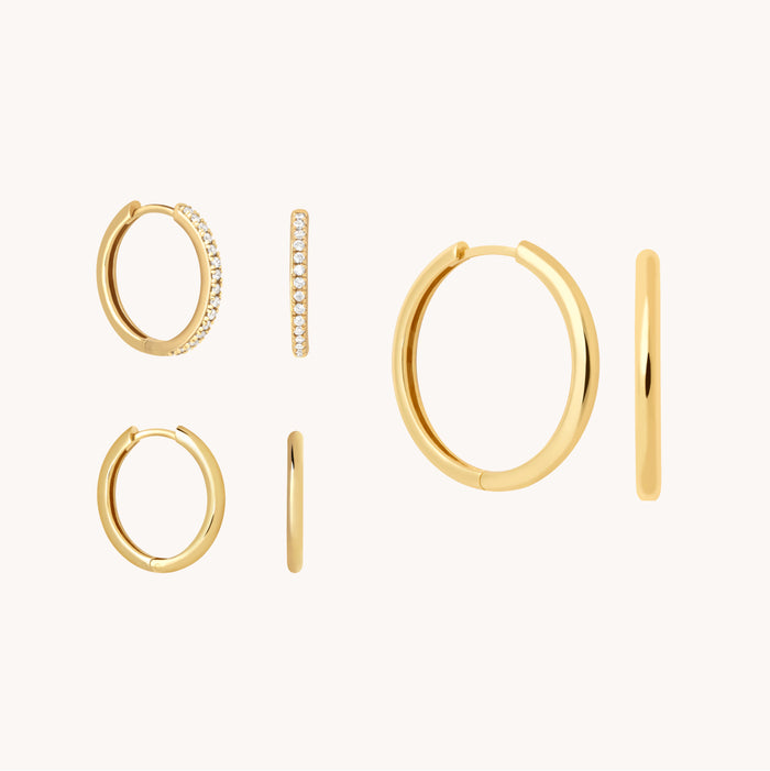 18k Gold Plated Jewellery - Essential Shimmer Hoop Gift Set in Gold - Stacking Sets - Astrid &amp; Miyu