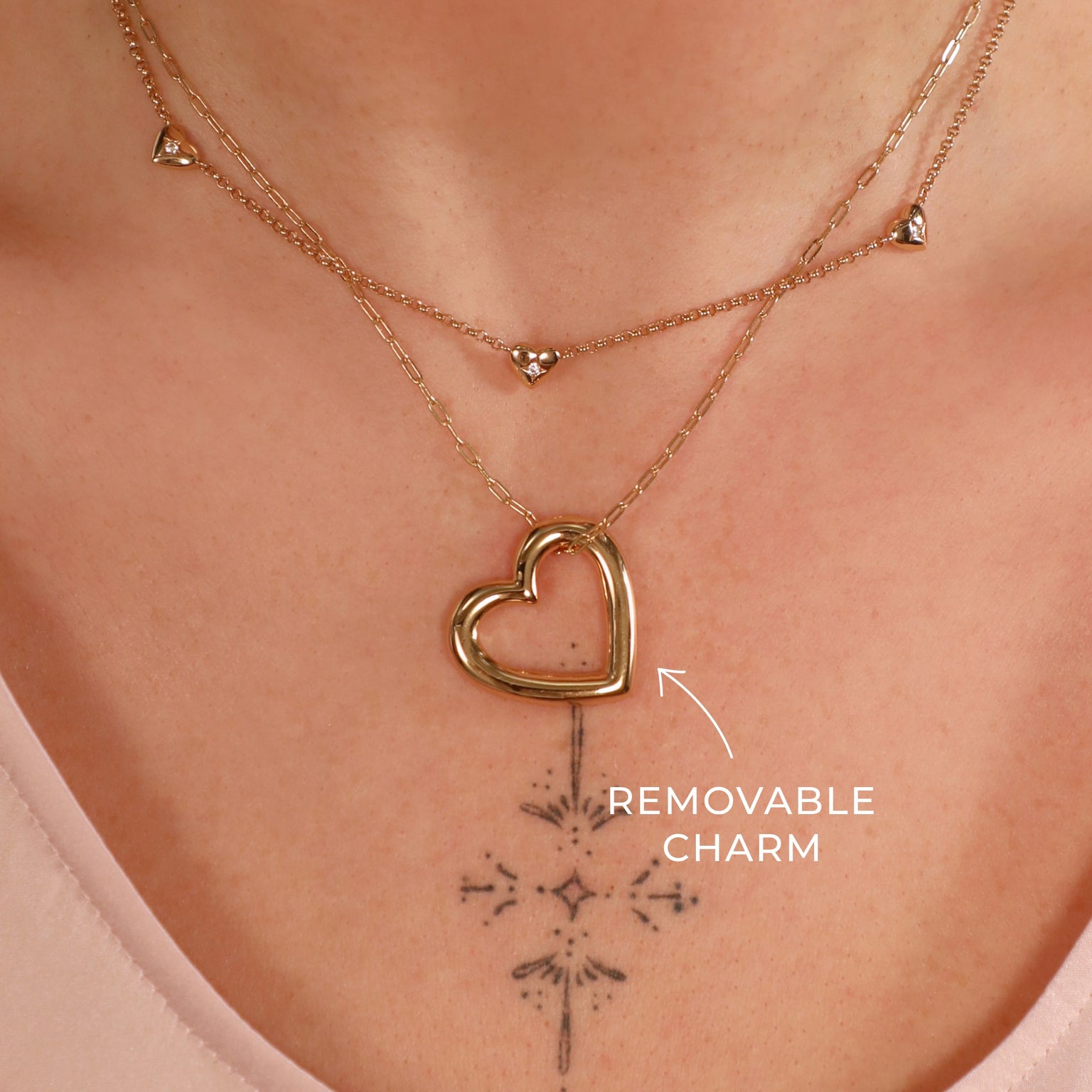 Gold Necklaces - Heart Charm Cord Necklace in Gold - Charm Necklaces - Astrid &amp; Miyu