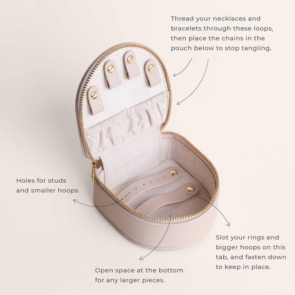 Jewellery Boxes - Leather Travel Jewellery Box in Fawn Sand - Jewellery Box - Astrid &amp; Miyu