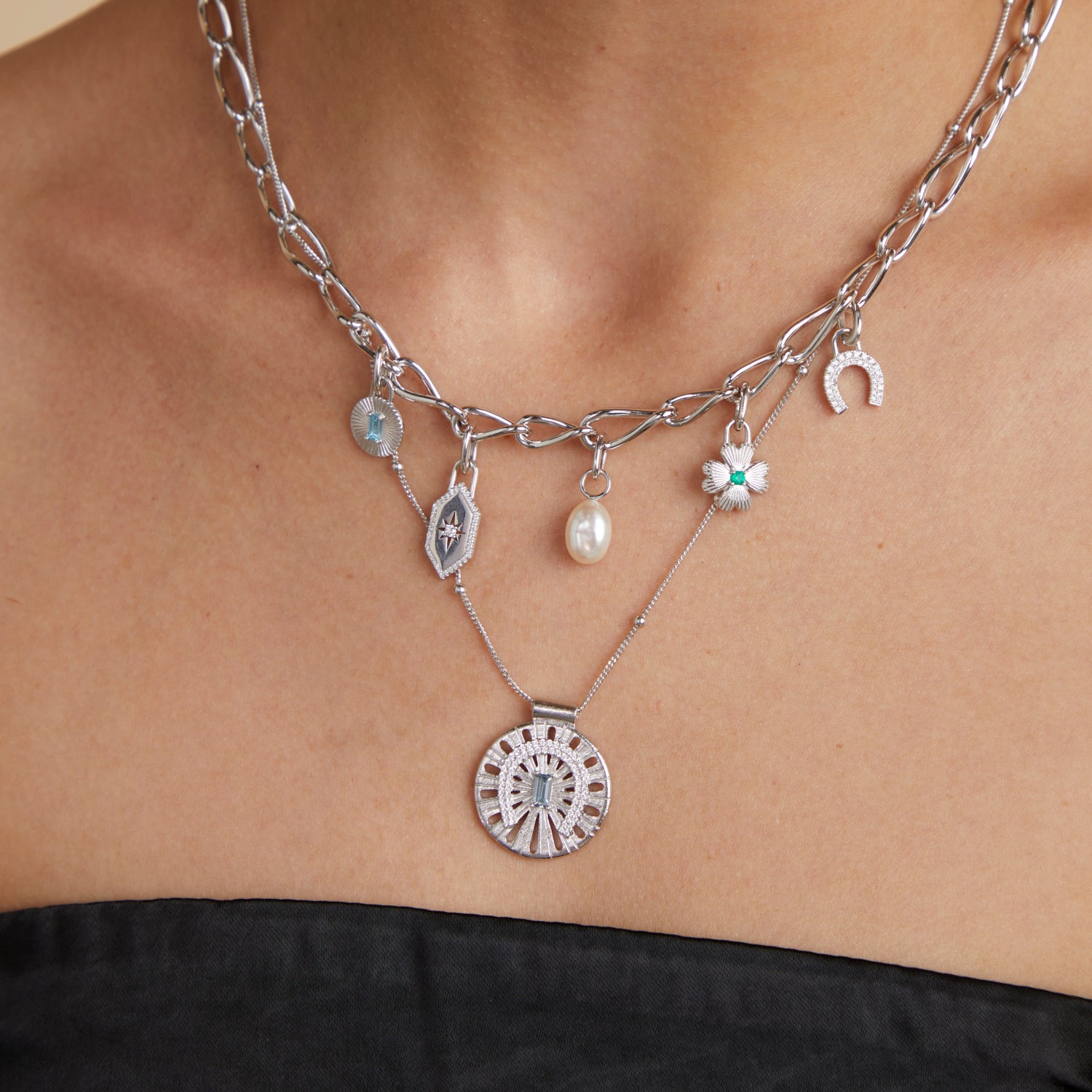 Gemstone Necklaces - Horseshoe Pendant Necklace in Silver - Pendant Necklace - Astrid &amp; Miyu