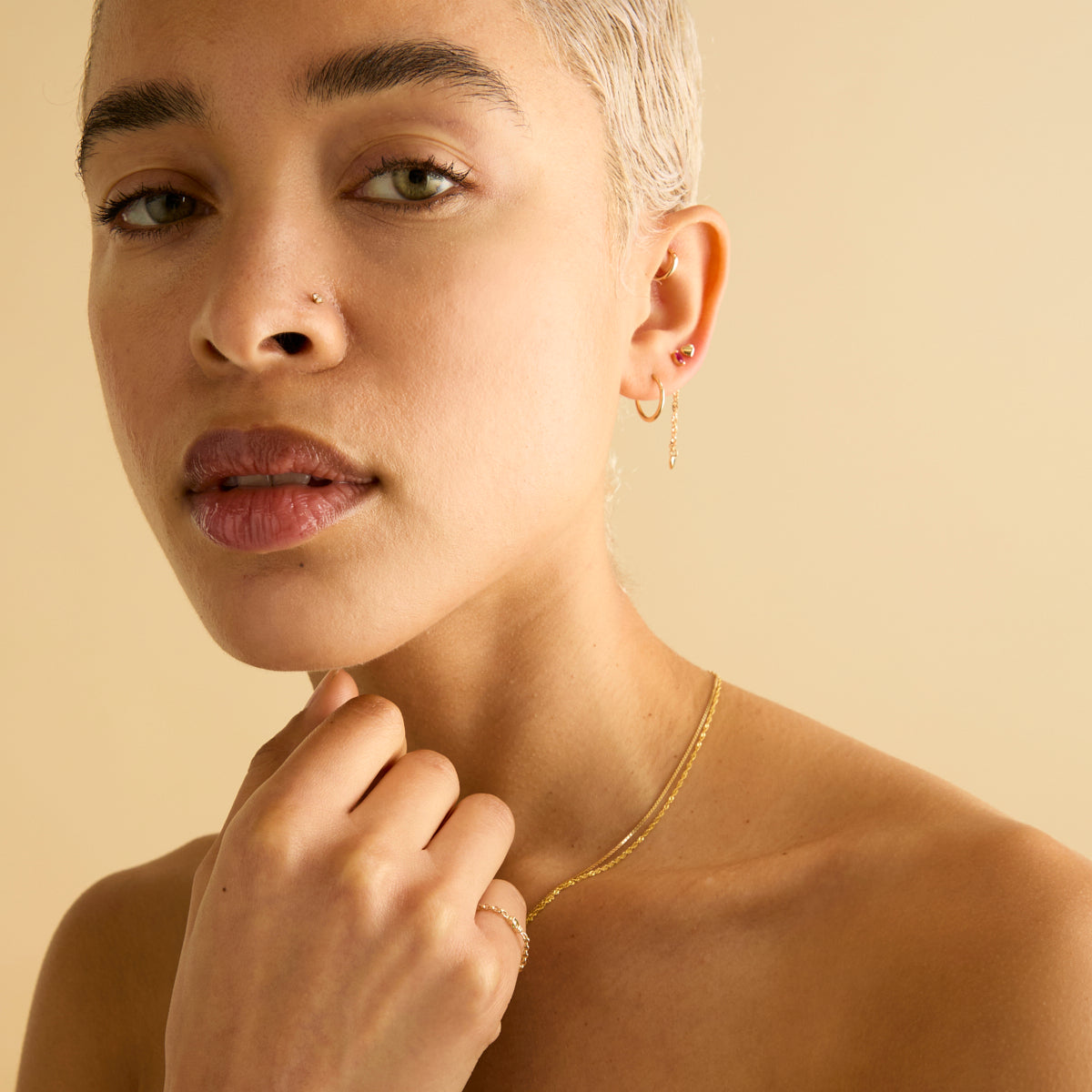 Conch Piercing Jewellery - Micro Crystal Titanium Piercing Stud in Gold - Piercing Stud - Astrid &amp; Miyu