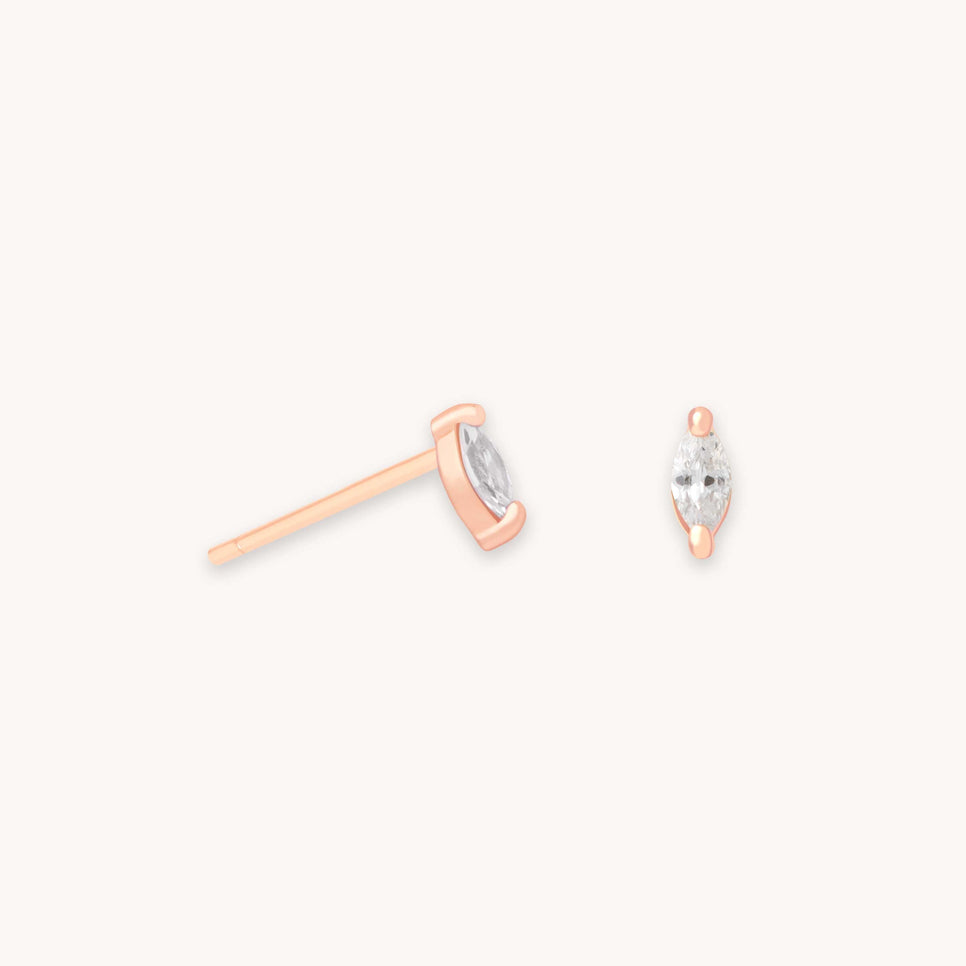 Navette Gem Stud Earrings in Rose Gold