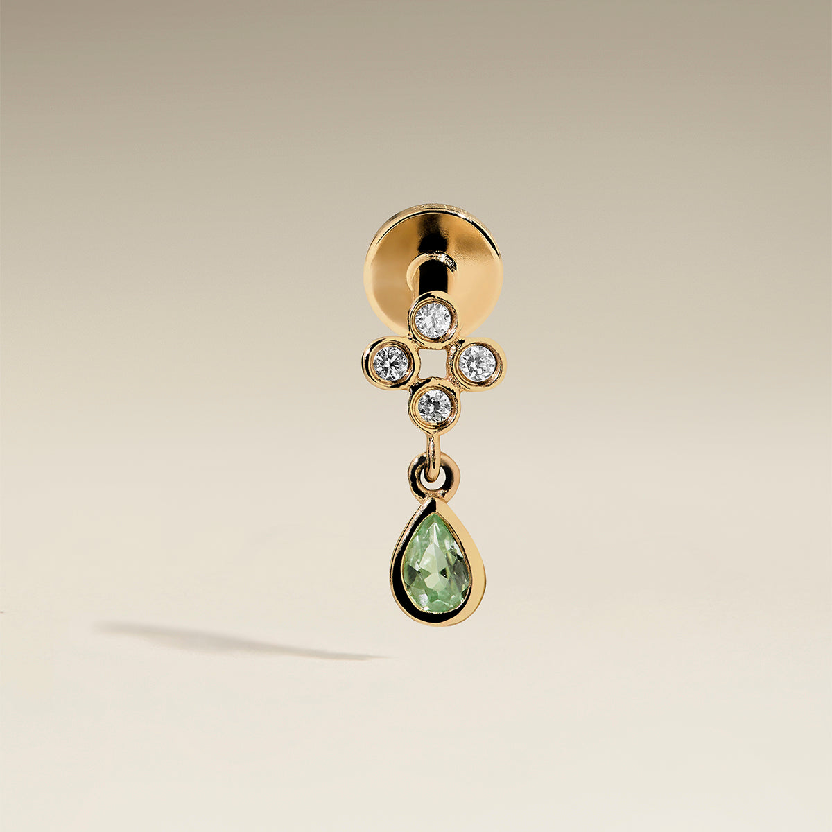 Diamond & Green Sapphire Charm Piercing Stud in Solid Gold-Astrid &amp; Miyu
