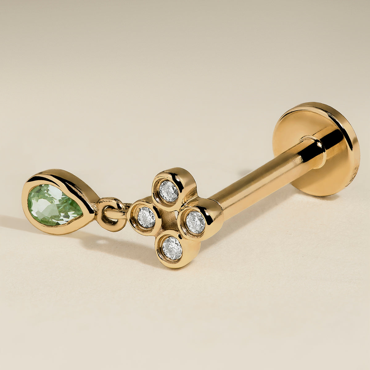 Diamond & Green Sapphire Charm Piercing Stud in Solid Gold-Astrid &amp; Miyu