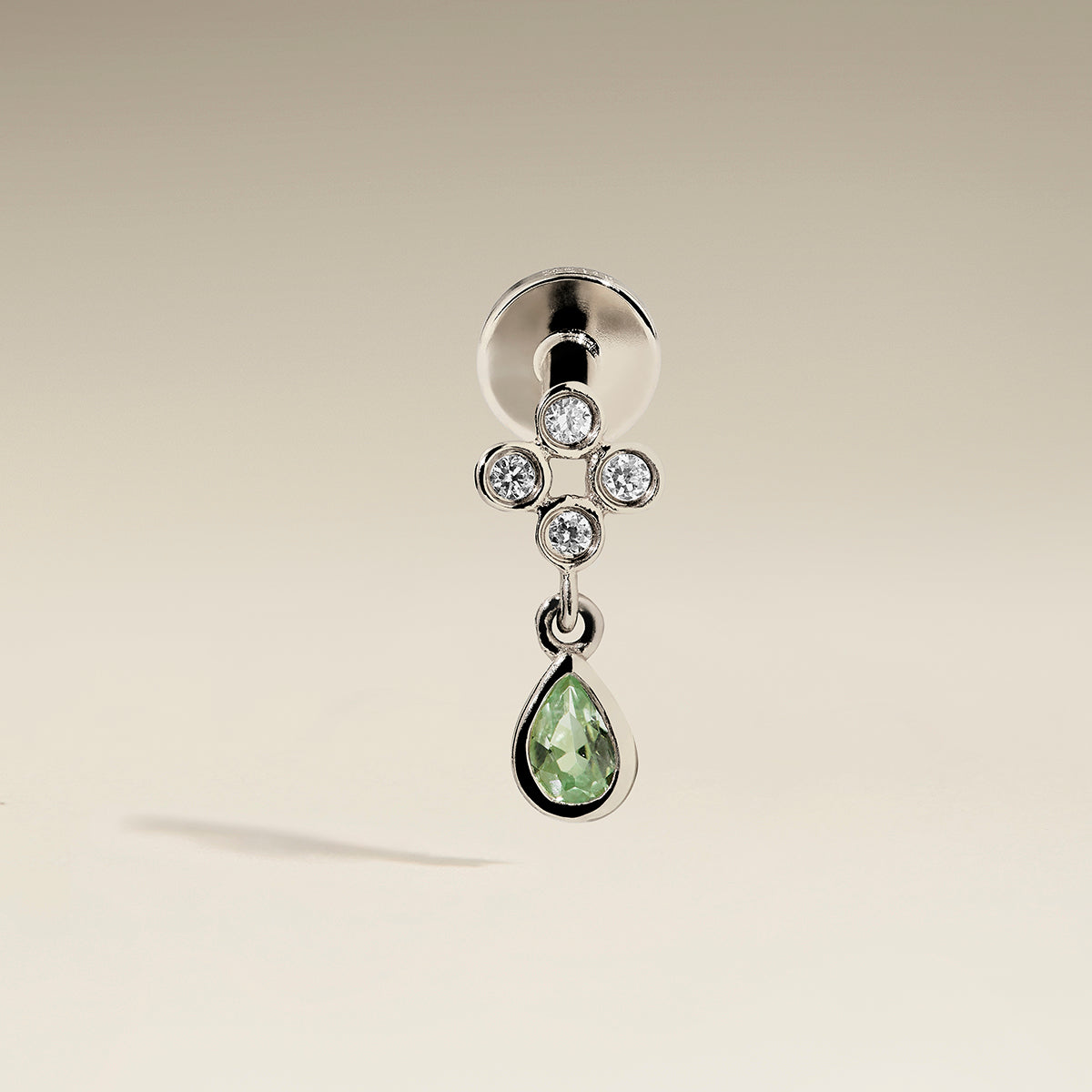 Diamond & Green Sapphire Charm Piercing Stud in Solid White Gold-Astrid &amp; Miyu