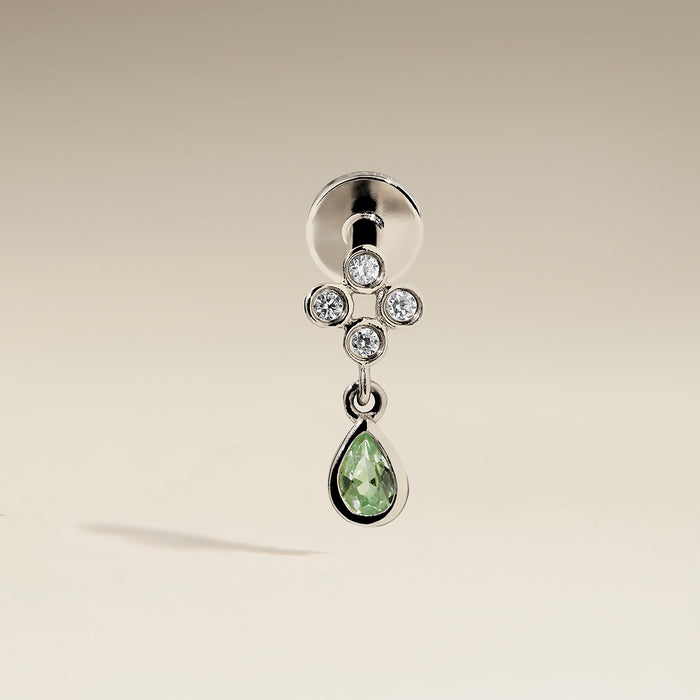 Diamond & Green Sapphire Charm Piercing Stud in Solid White Gold-Astrid &amp; Miyu