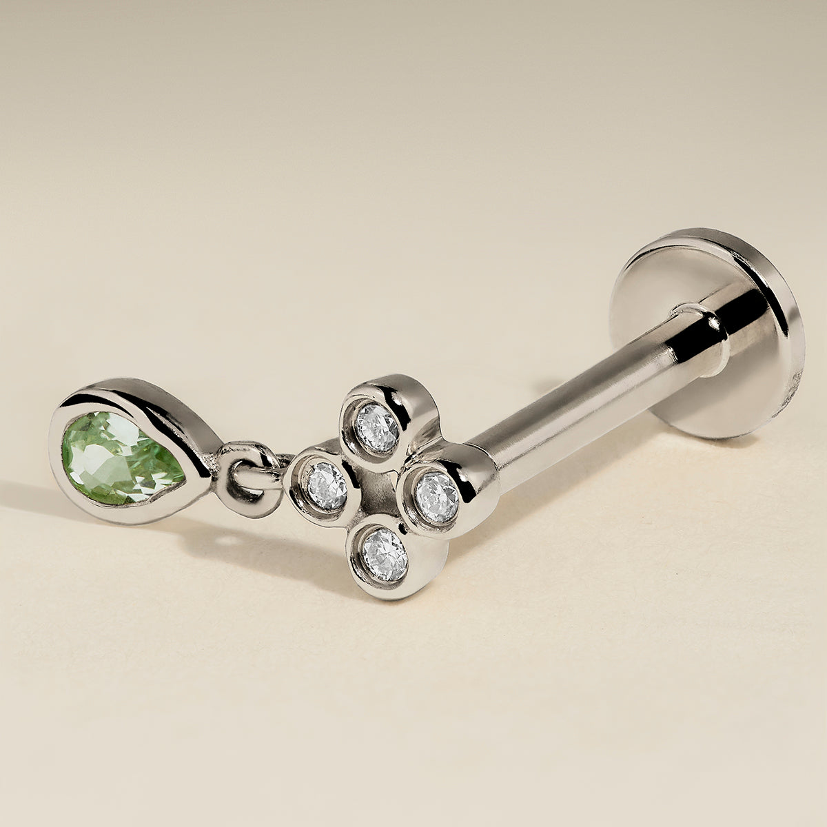 Diamond & Green Sapphire Charm Piercing Stud in Solid White Gold-Astrid &amp; Miyu