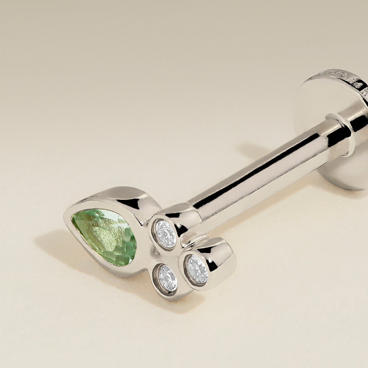 Diamond & Green Sapphire Cluster Piercing Stud in Solid White Gold-Astrid &amp; Miyu