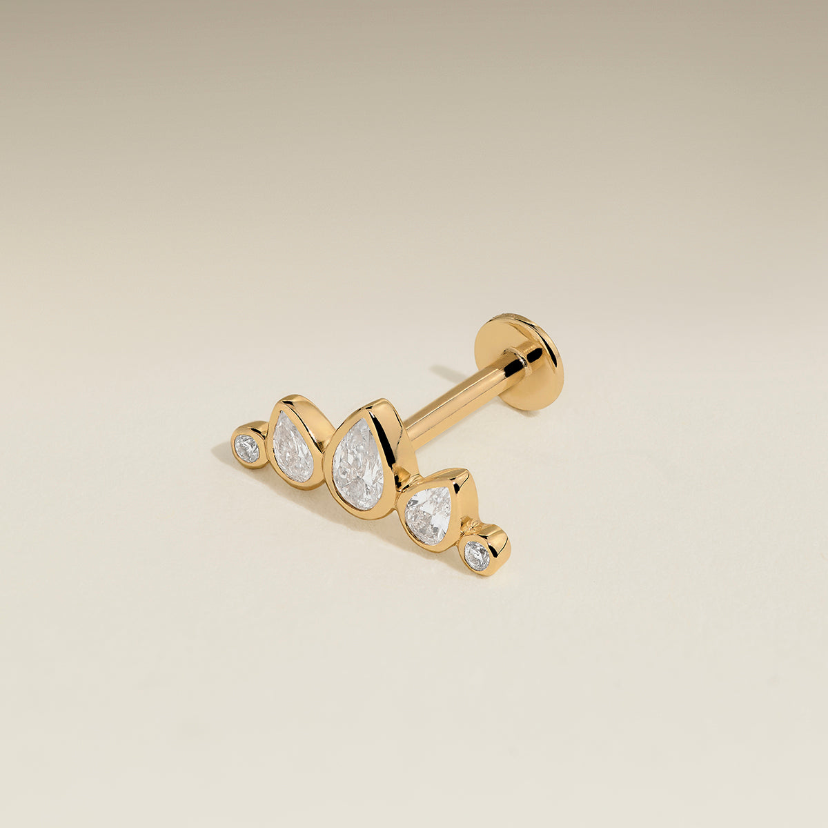 Diamond Pear Curved Piercing Stud in Solid Gold-Astrid &amp; Miyu