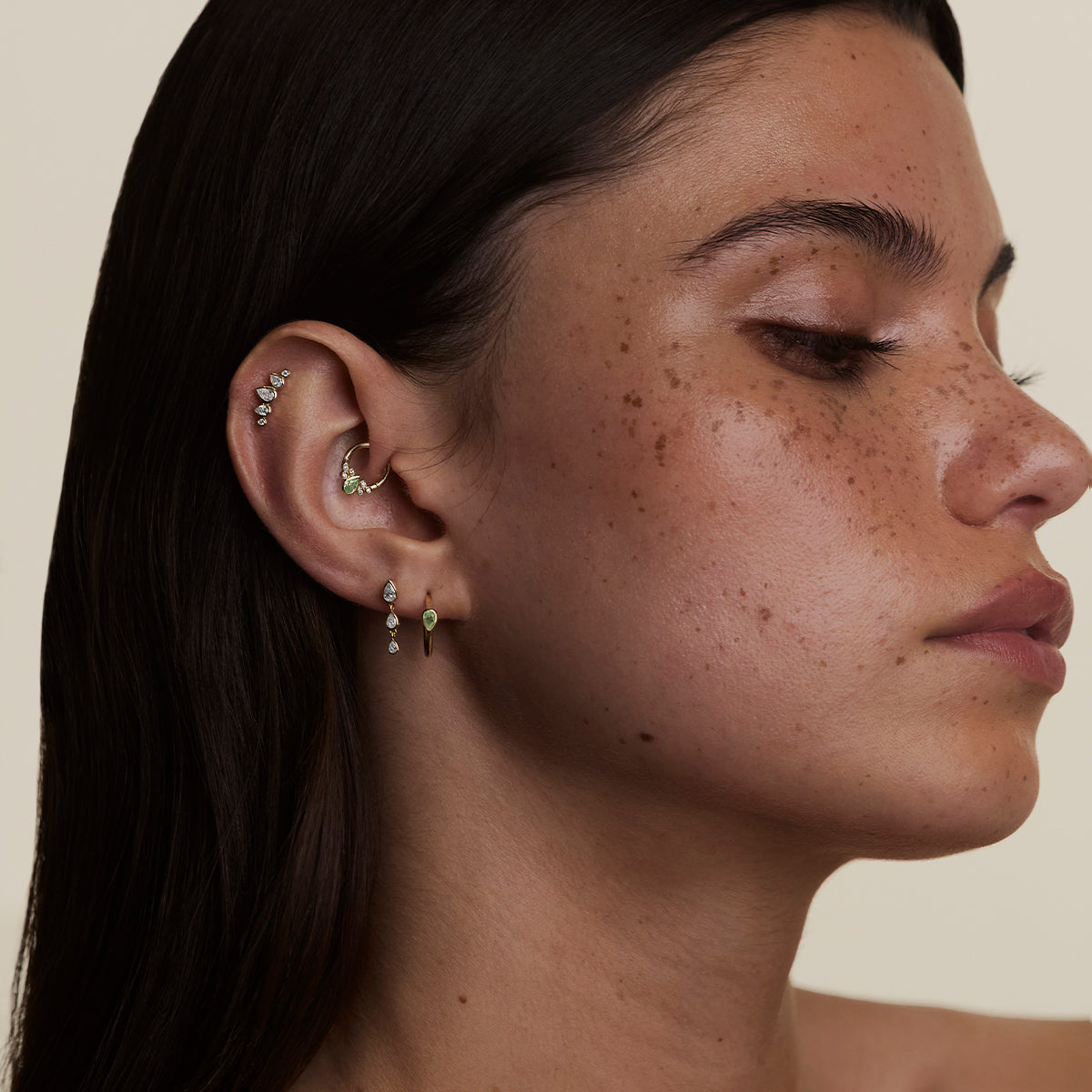 Diamond Pear Curved Piercing Stud in Solid Gold-Astrid &amp; Miyu