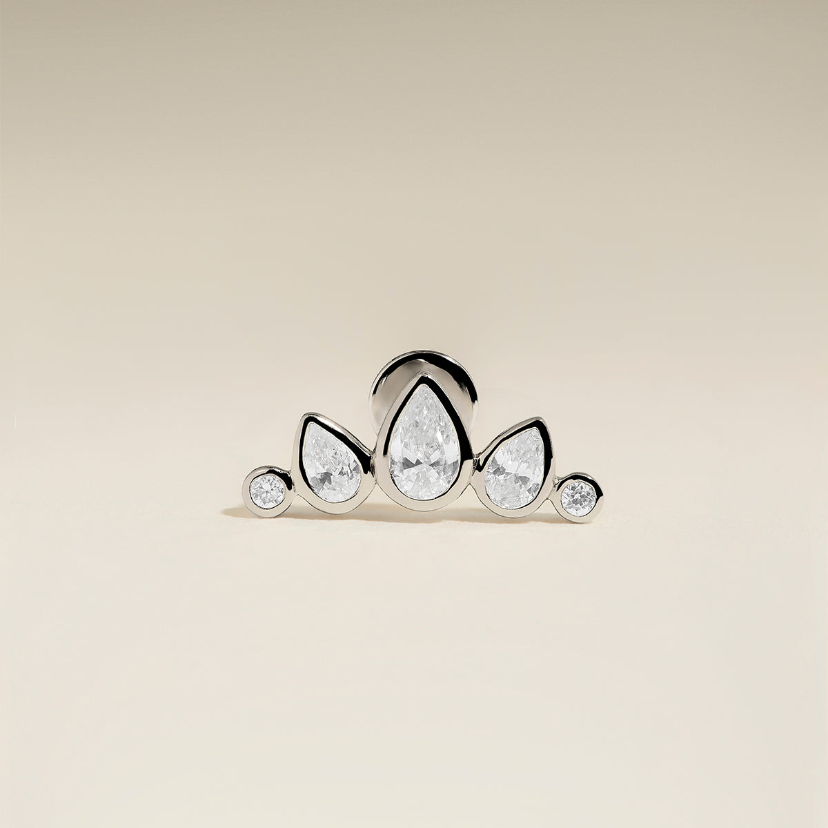 Diamond Pear Curved Piercing Stud in Solid White Gold-Astrid &amp; Miyu