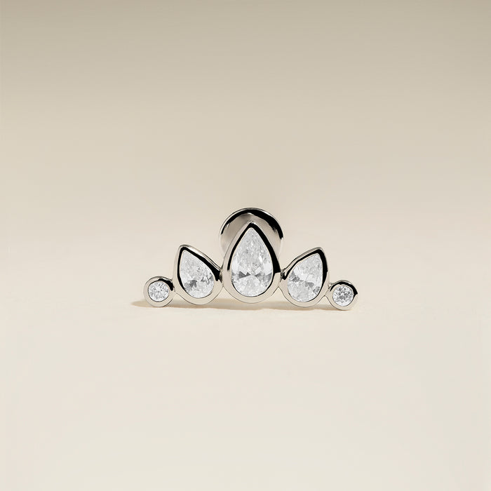 Diamond Pear Curved Piercing Stud in Solid White Gold-Astrid &amp; Miyu