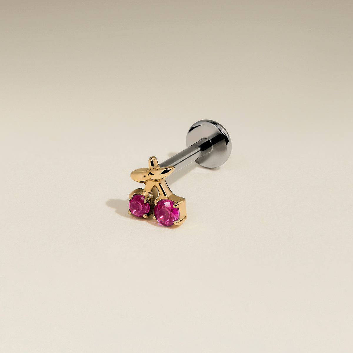 Cherry Titanium Piercing Stud in Gold