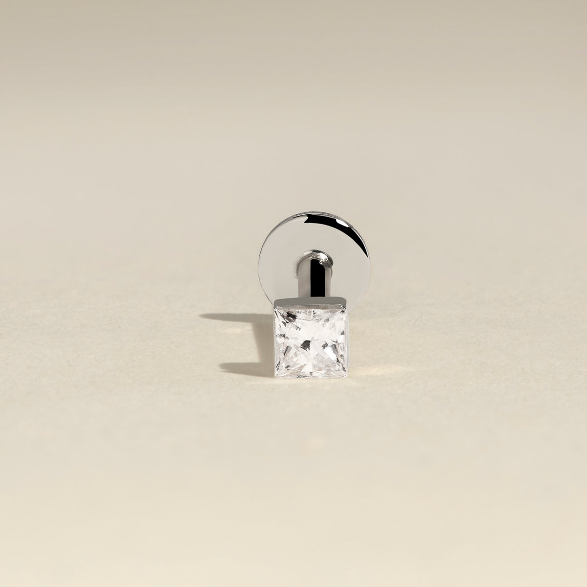 Floating Square Diamond Piercing Stud in Solid White Gold-Astrid &amp; Miyu