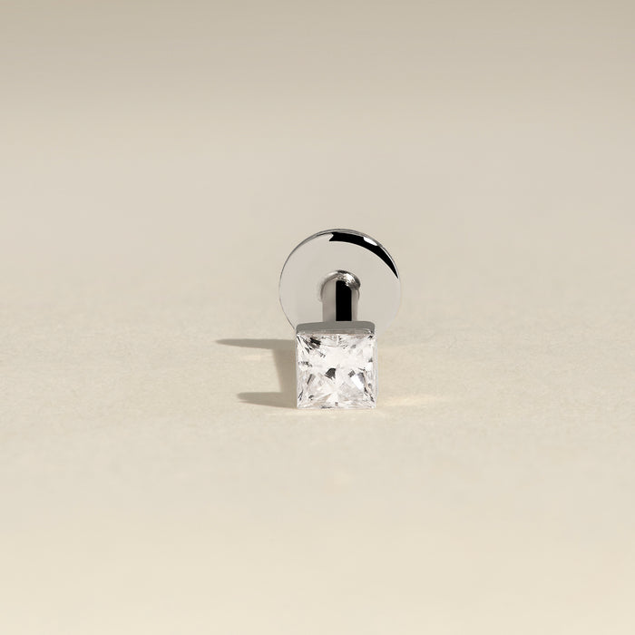 Floating Square Diamond Piercing Stud in Solid White Gold-Astrid &amp; Miyu