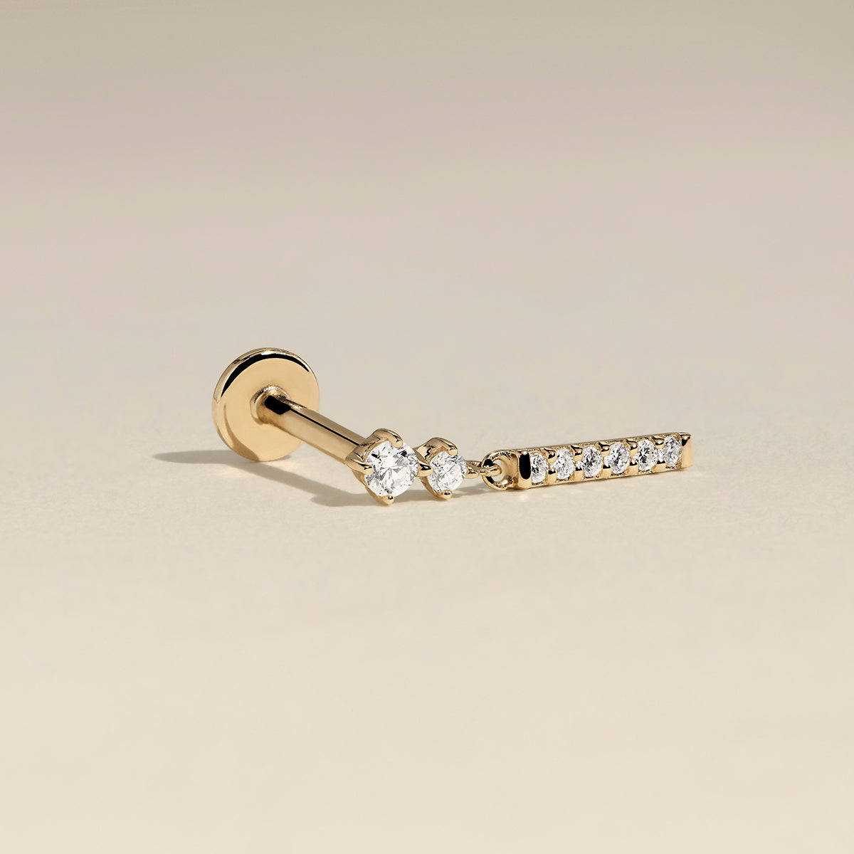 Diamond Pavé Bar Charm Piercing Stud in Solid Gold-Astrid &amp; Miyu