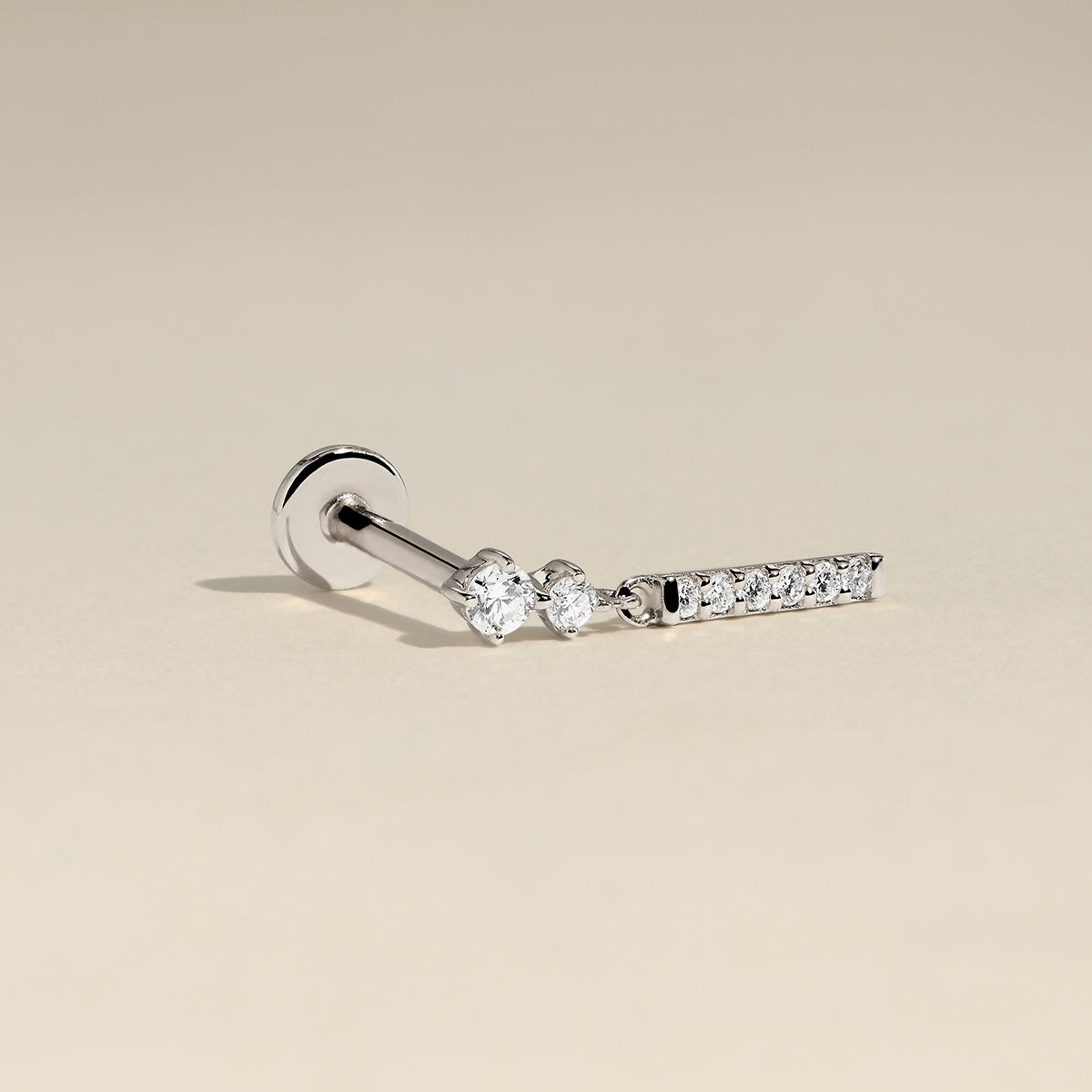 Diamond Pavé Bar Charm Piercing Stud in Solid White Gold-Astrid &amp; Miyu