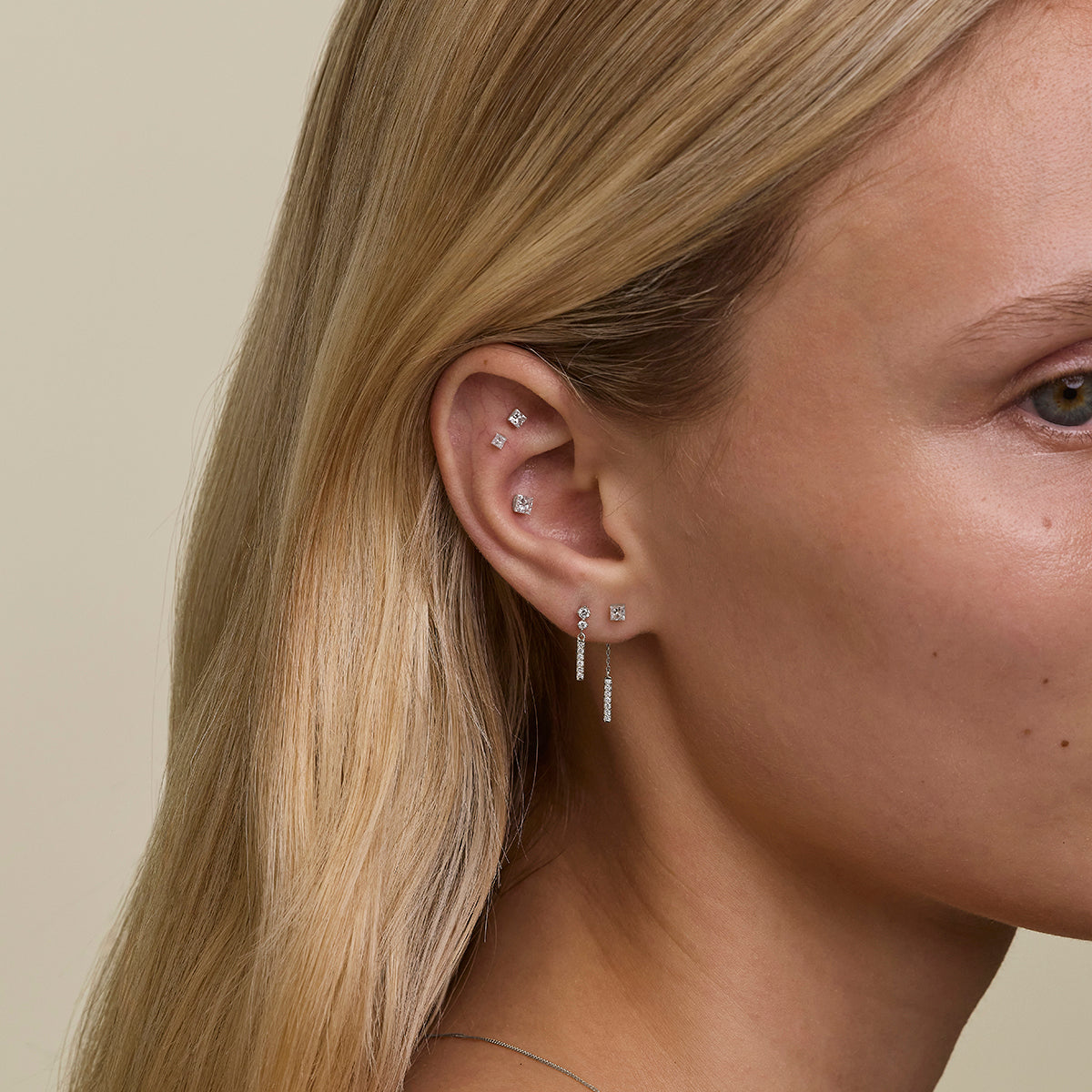 Diamond Pavé Bar Charm Piercing Stud in Solid White Gold-Astrid &amp; Miyu