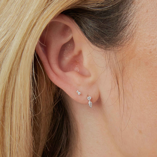 April White Topaz - Stacked Topaz Piercing Stud in Solid White Gold - - Astrid & Miyu