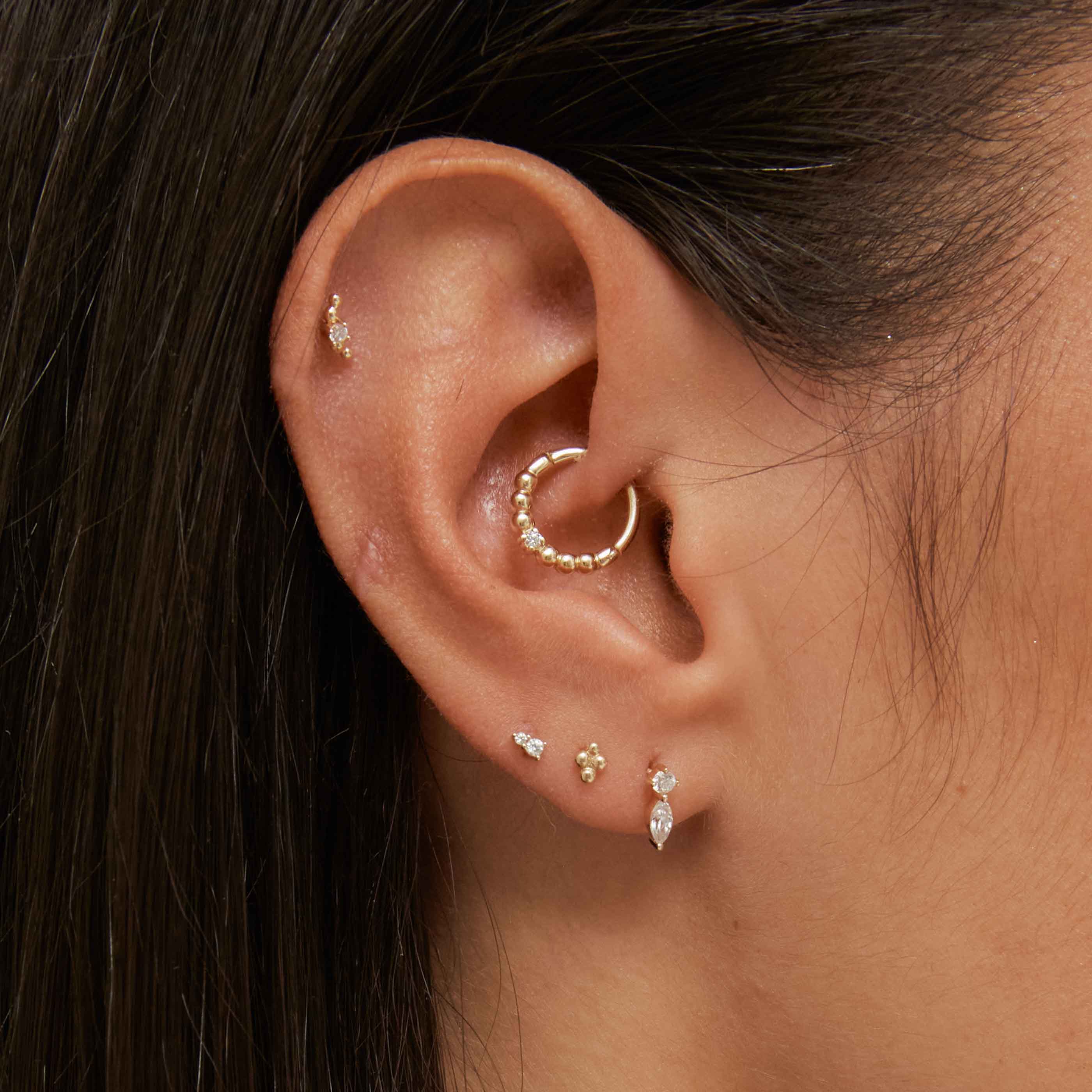 April White Topaz - Stacked Topaz Piercing Stud in Solid Gold - - Astrid &amp; Miyu