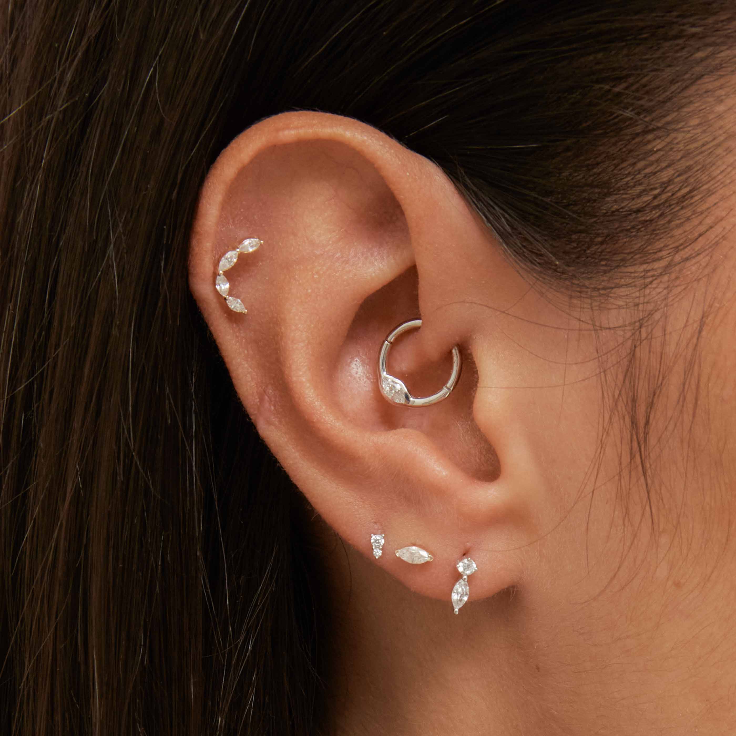 April White Topaz - Topaz Marquise Piercing Stud 6mm in Solid White Gold - Piercing Stud - Astrid &amp; Miyu