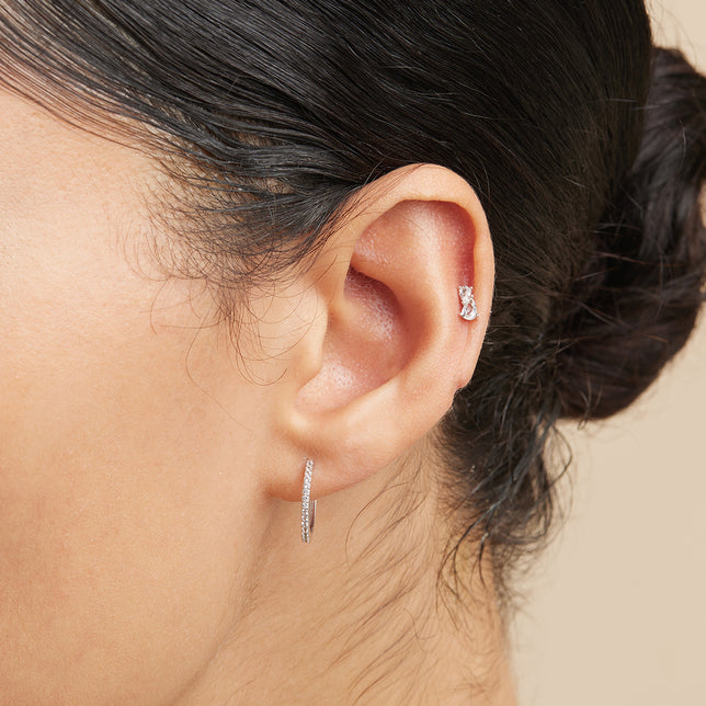 April White Topaz - Topaz Pear Cluster Piercing Stud in Solid White Gold - Piercing Stud - Astrid & Miyu