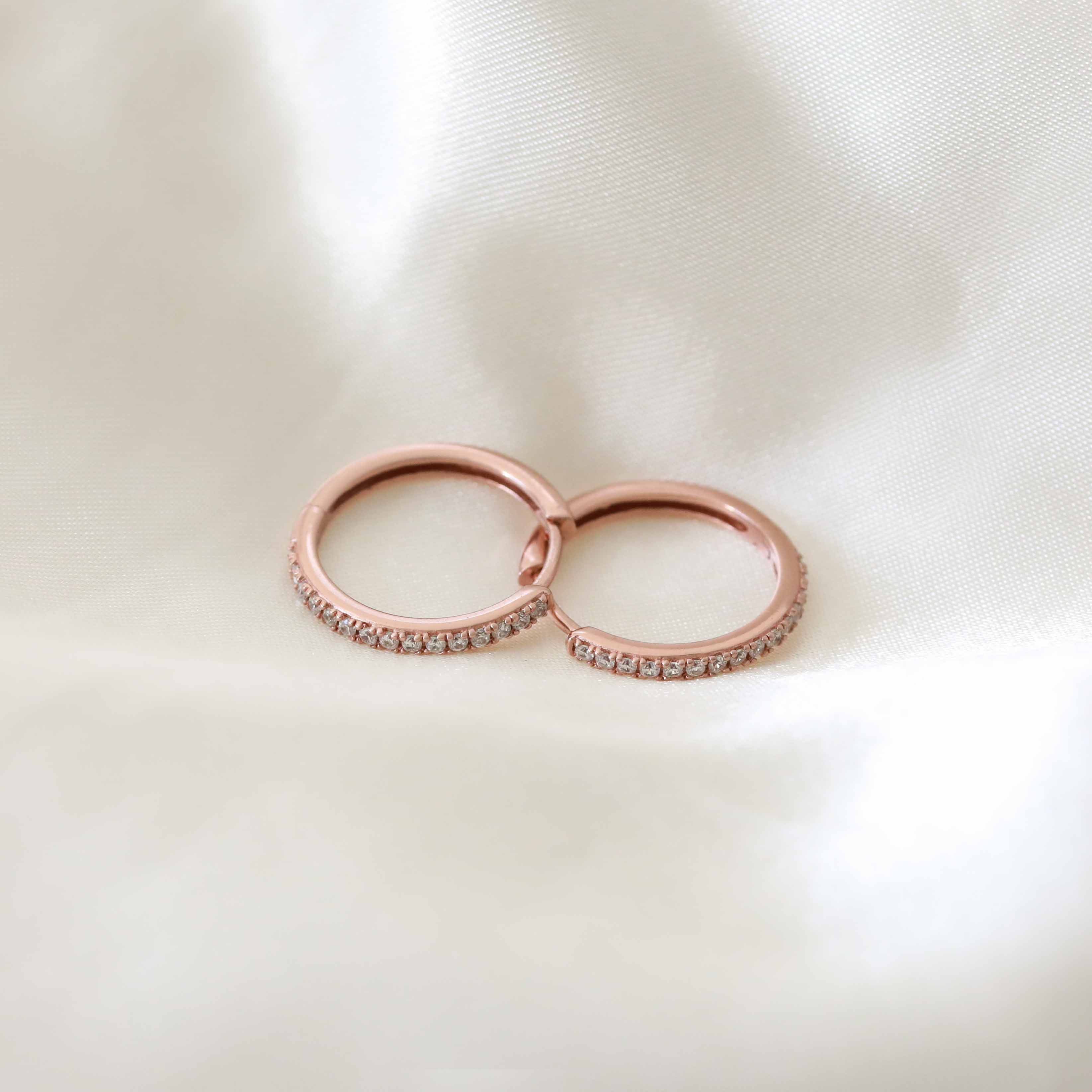 18k Rose Gold Plated Jewellery - Essential Crystal Medium Hoops in Rose Gold - Hoop Earrings - Astrid &amp; Miyu
