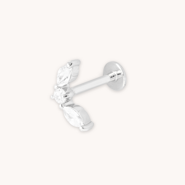 Topaz Marquise Fan Piercing Stud 6mm in Solid White Gold