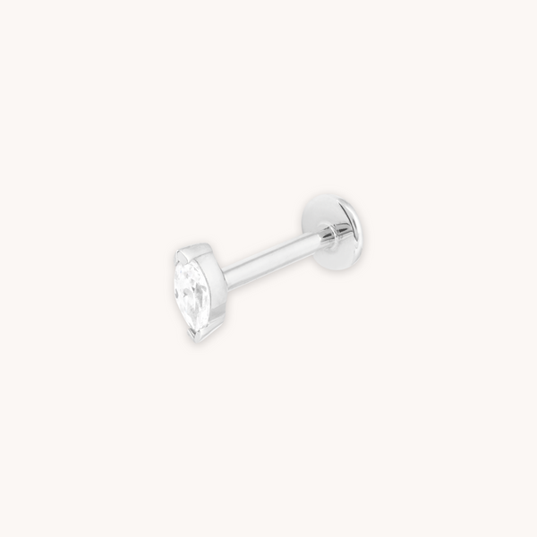 April White Topaz - Topaz Marquise Piercing Stud 6mm in Solid White Gold - Piercing Stud - Astrid &amp; Miyu