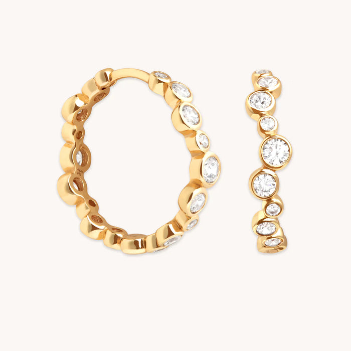 18k Gold Plated Jewellery - Gleam Crystal Hoops in Gold - Hoop Earrings - Astrid &amp; Miyu