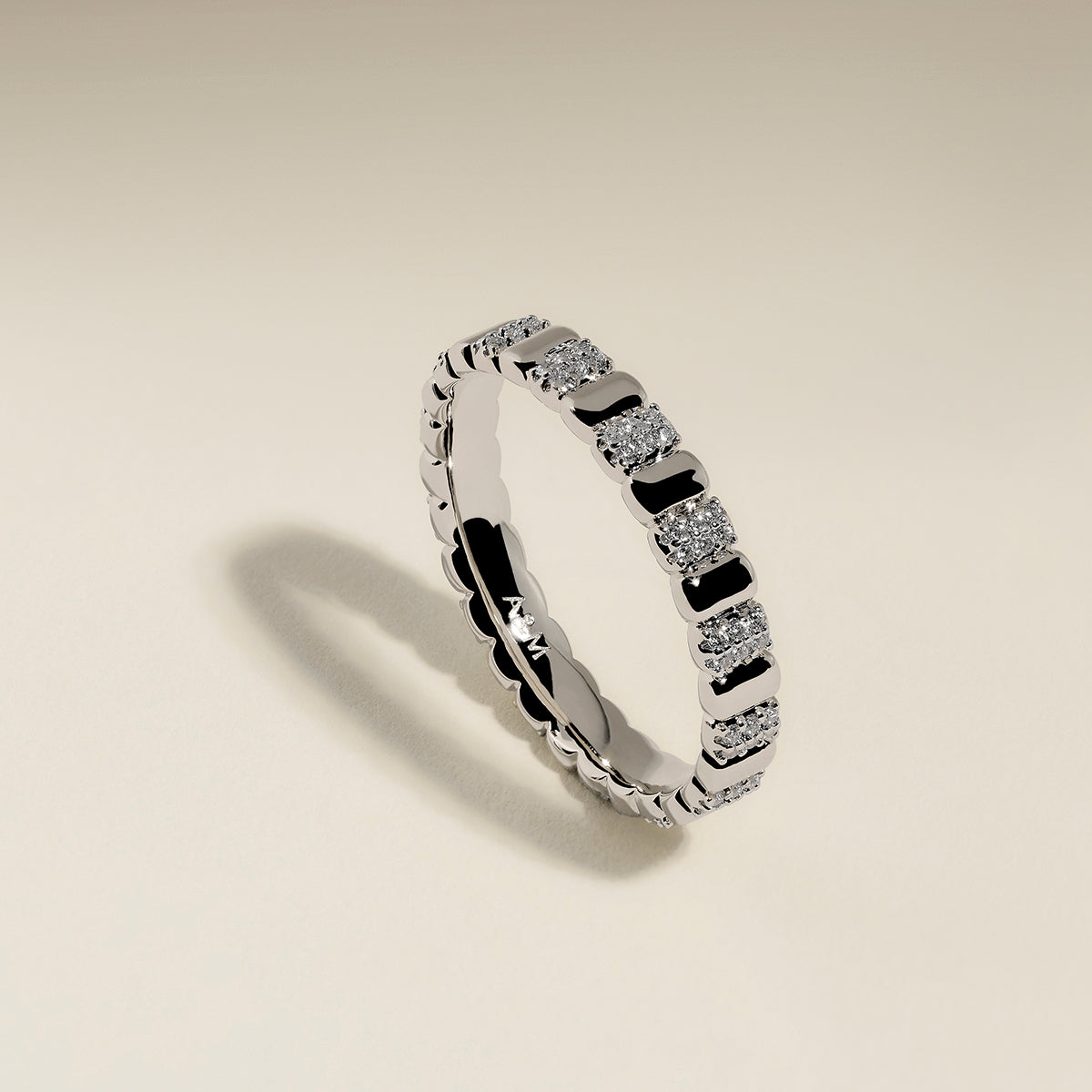 Crystal Ridged Ring in Silver