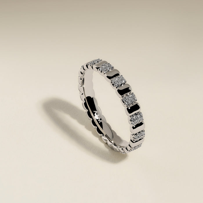 Crystal Ridged Ring in Silver