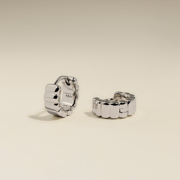Ridged Huggies in Silver