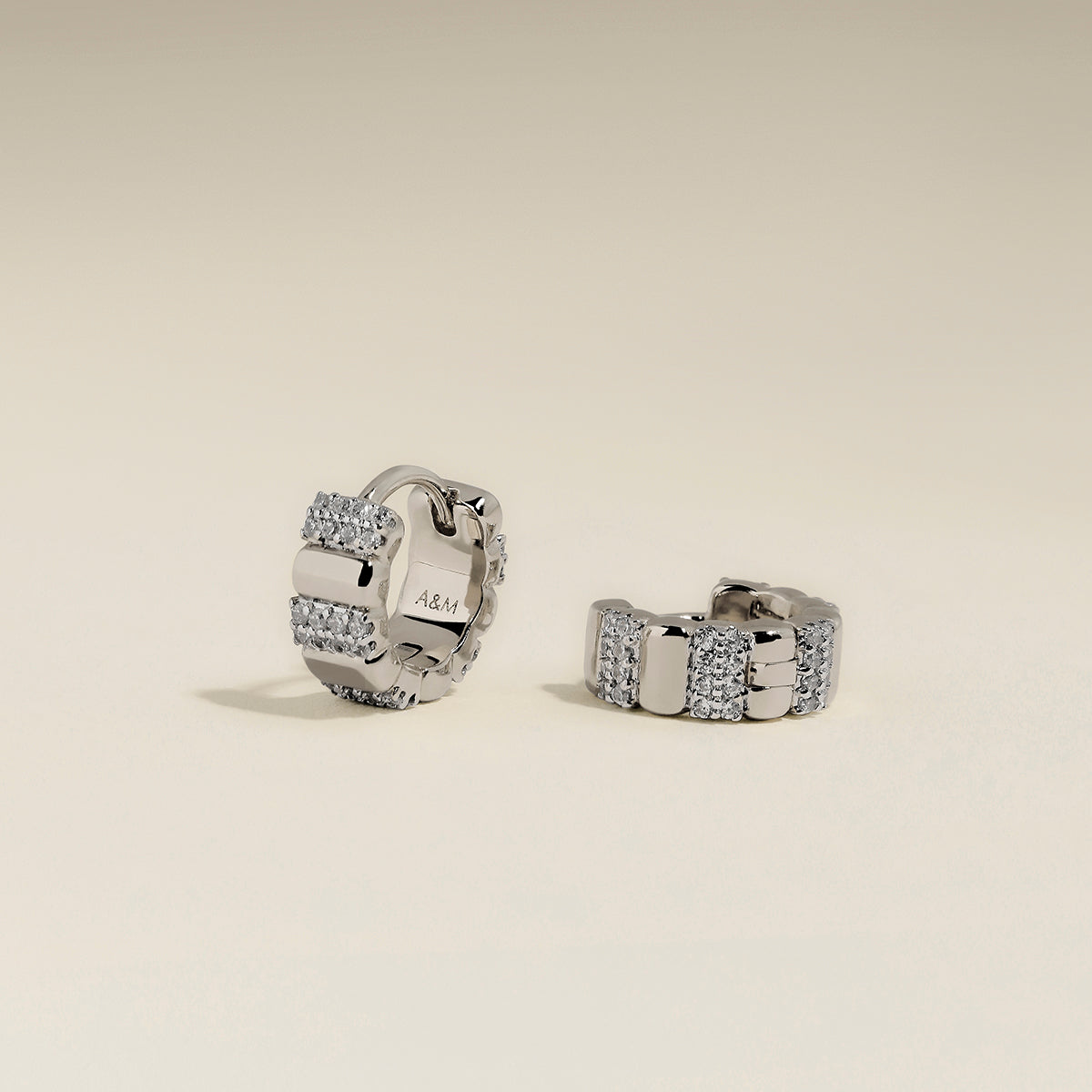 Crystal Ridged Huggies in Silver