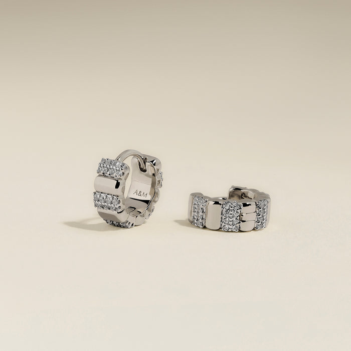 Crystal Ridged Huggies in Silver