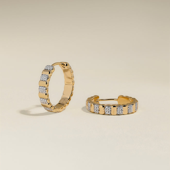 Crystal Ridged Hoops in Gold