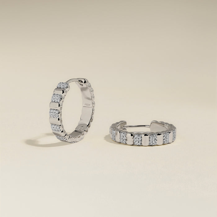 Crystal Ridged Hoops in Silver