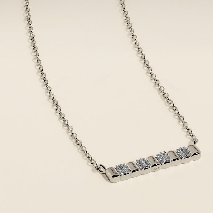 Crystal Ridged Bar Pendant Necklace in Silver